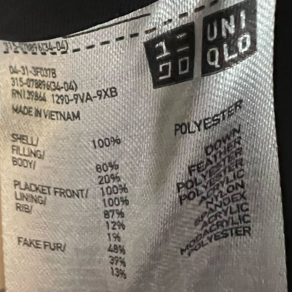 Uniqlo Men’s Medium Black Down Quilted Fill Puffer Coat Jacket Parka Mid-length - Picture 7 of 7